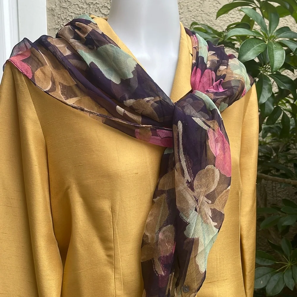 Multicolored Vintage Floral Chiffon Large Scarf